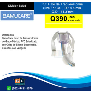 Kit Tubo de Traqueostomia - Bamucare - Size Fr 34 I.D. 8.5 mm OD 11.3 mm - GL DISTRIBUIDORA