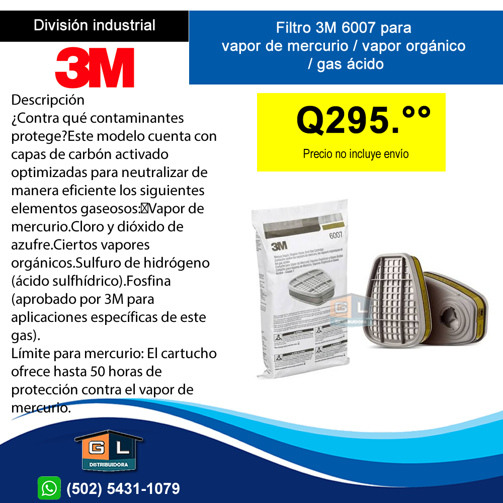 Filtro 3M 6007 para vapor de mercurio vapor orgánico gas ácido - Guatemala abril 2022