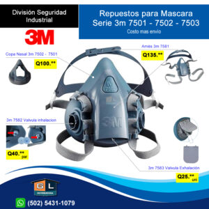 Partes para Mascara Serie 3m 7501 S - 7502 M - 7503 L - GL Distribuidora - Guatemala