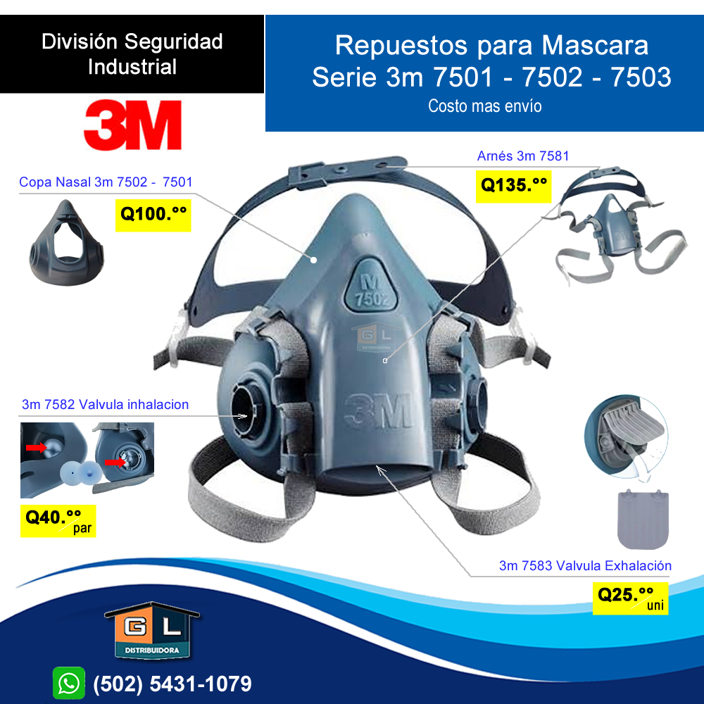 Partes para Mascara Serie 3m 7501 S - 7502 M - 7503 L - GL Distribuidora - Guatemala