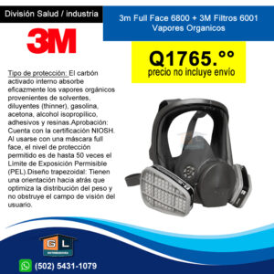 3m Full Face 6800 + 3M Filtros 6001 Vapores Organicos - GL Distribuidora