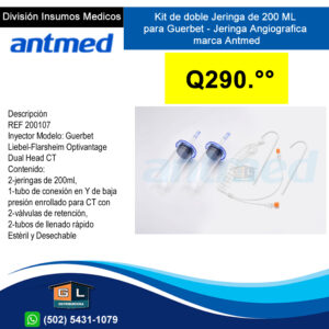 Kit de doble Jeringa de 200 ML para Guerbet - Jeringa Angiografica marca Antmed - Guatemala
